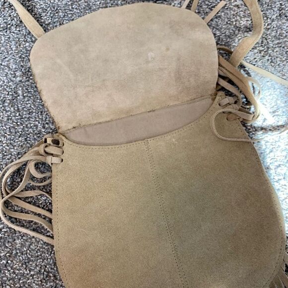 Tan Brown Leather Fringe Bucket Purse Bag Crossbody Medicine Biker - Picture 4 of 8